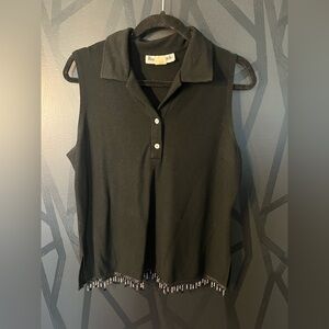 Vintage Ronni Nicole Black Sleeveless Blouse with Beaded Detail